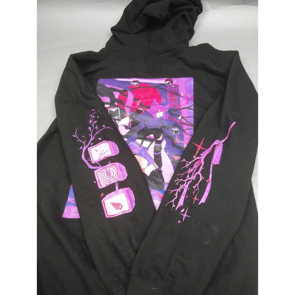 Just Hoods Anime Kitsune Graphic Hoodie Unisex Small Black Purple Streetwear - Picture 9 of 9